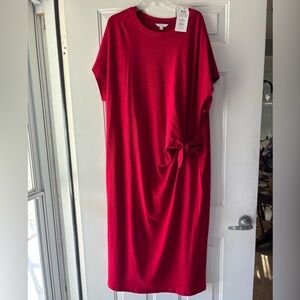 Time and Tru Red Side Tie Midi Dress with Short Sleeves in 4X